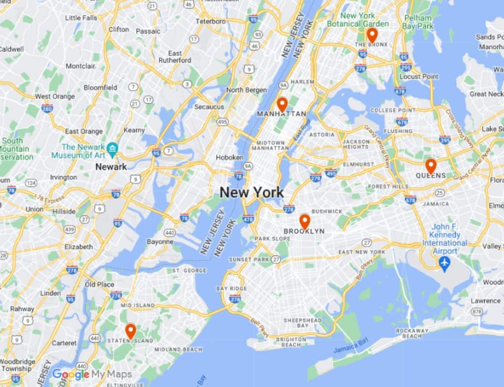 What's the difference between NYC and Manhattan? This map shows you the five boroughs of New York City.